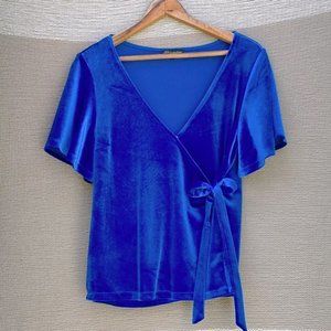 Shinestar Electric Blue Velvet Wrap Top Large